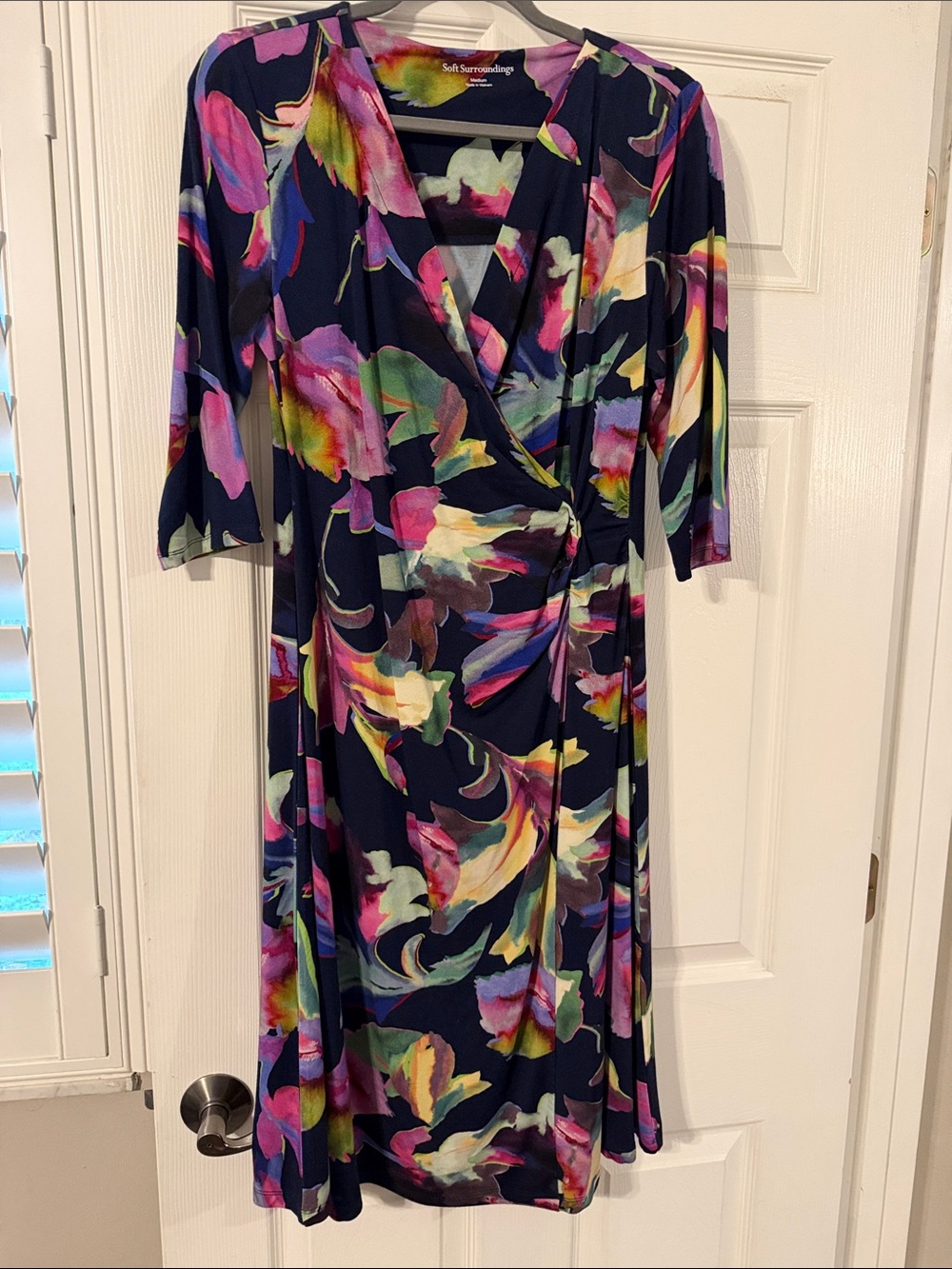 Soft Surroundings Navy Floral Wrap Midi Dress